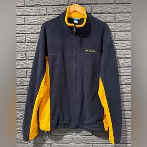 Columbia Fleece Jacket Zip Up Men's Unisex Sz XXL Blue & yellow Elastic Waist